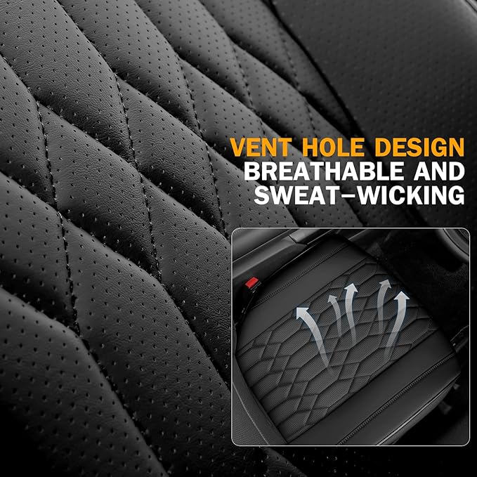 EQUIDEVDY 2 Pack Leather Bottom Car Seat Covers,Front Seat Covers for Cars,Driver Car Seat Cover,Luxury Faux Leather Seat Protectors,Full Wrap,Waterproof,for Most Vehicles,Sedan,SUV,Truck (Black)