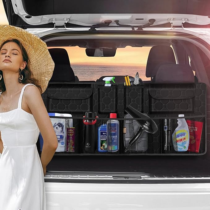 Car Trunk Organizer, Super Capacity Backseat Car Organizer for SUV/Truck/MPV(42"*18"), Hanging Car Storage Organizer with 8 Pocekts, Car Accessories for Women and Men- Black