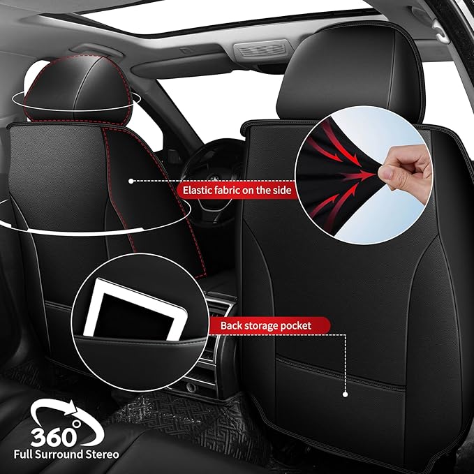 TTX LIGHTING Car Seat Covers Fit for Ford C-Max Energi 2013-2018 - Breathable Leather Waterproof 2 Front Seat Protector (Black)