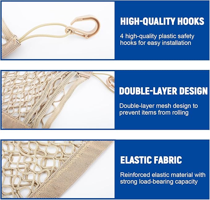 3-Layer Car Mesh Organizer,Seat Back Net Bag Organizer,Stretchable Pet Barrier Dog Car Net Barrier&Storage Bag of Backseat Pet Kids,Cargo Tissue Handbag Purse Holder,Driver Storage Netting Pouch