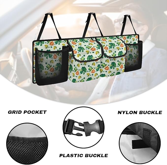 CLOHOMIN Green Leaf Auto Truck Organizer Green Hat Car Rear Seat Back Storage Bag for Women Men St. Patrick's Day Hanging Pocket Organizer with 4 Pockets Car Interior Accessories