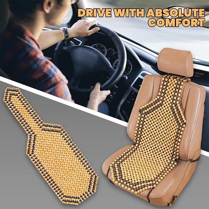 VaygWay Wood Beaded Comfort Seat Cushion – Wooden Beaded Comfort Car Seat Cover –Double Strung Car Massaging Cool Cover Car Chair w/High Ventilation – for Truck or Office Chair