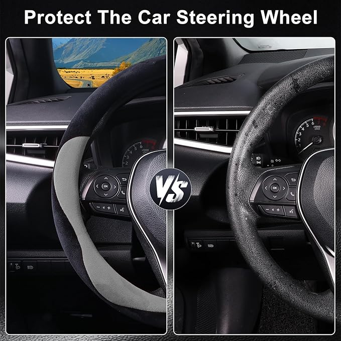 COFIT Plush Steering Wheel Cover Winter, Soft Warm Furry Grip Protector for Cars SUVs Trucks, Fits 14.5-15 Inch, Non-Slip Interior Accessory, Grey