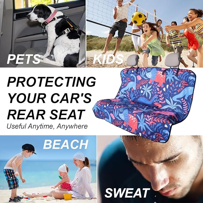 nbnhxnff Sweat Towel Car Seat Cover Protector Rear Seats for Gym Workout, Running, Swimming, Beach and Hiking, Waterproof Universal Seat Cover for Car, Trucks, Van & SUV (Dinosaur, 1pcs Rear Seat)