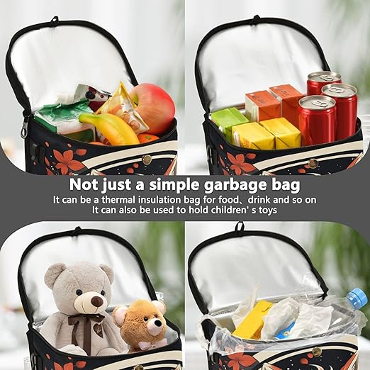 MNSRUU Car Trash Can with Lid, Fox and Flowers Car Trash Bag Hanging Organizers and Storage for Front Back Seat, Leak-Proof Trash Bin