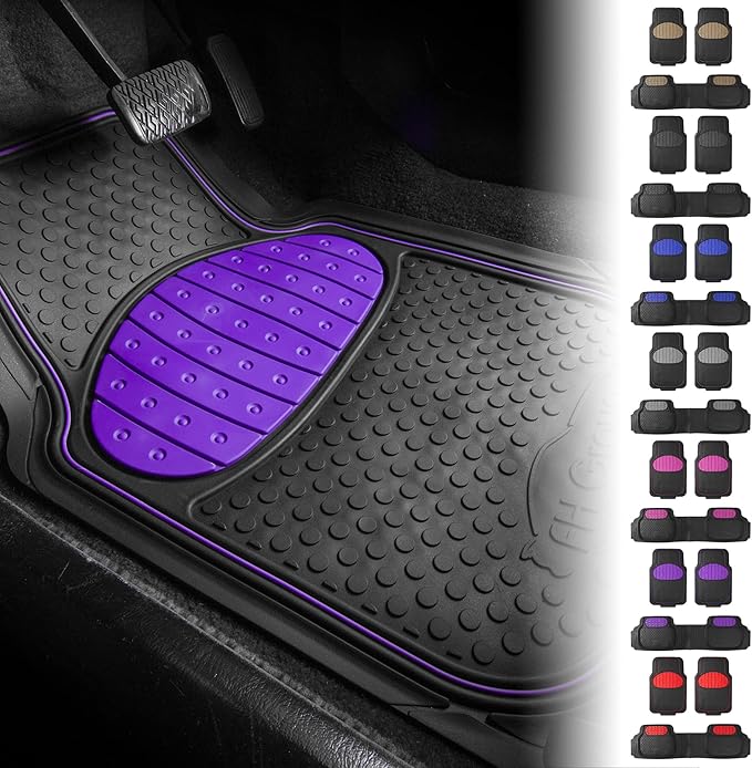 FH Group Car Floor Mats - Heavy-Duty Rubber Floor Mats for Cars, Universal Fit Full Set, Trimmable Automotive Floor Mats, ClimaProof Floor Mats For Most Sedan, SUV, Truck Floor Mats Purple