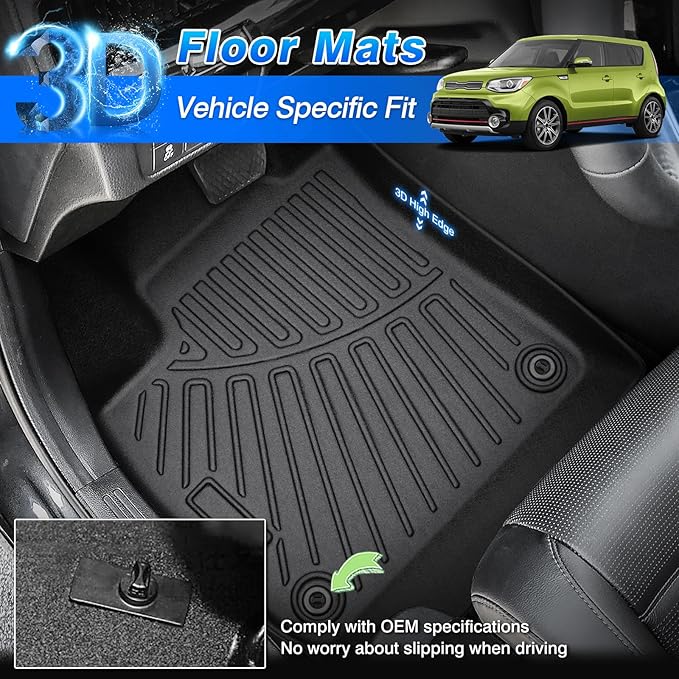 Soul Floor Mats - Car Mats for KIA Soul 2014-2019 (Not fit Hybrid), All Weather Floor Mats and Cargo Liner for Soul Accessories, Heavy Duty Rubber Mats, Car Accessories