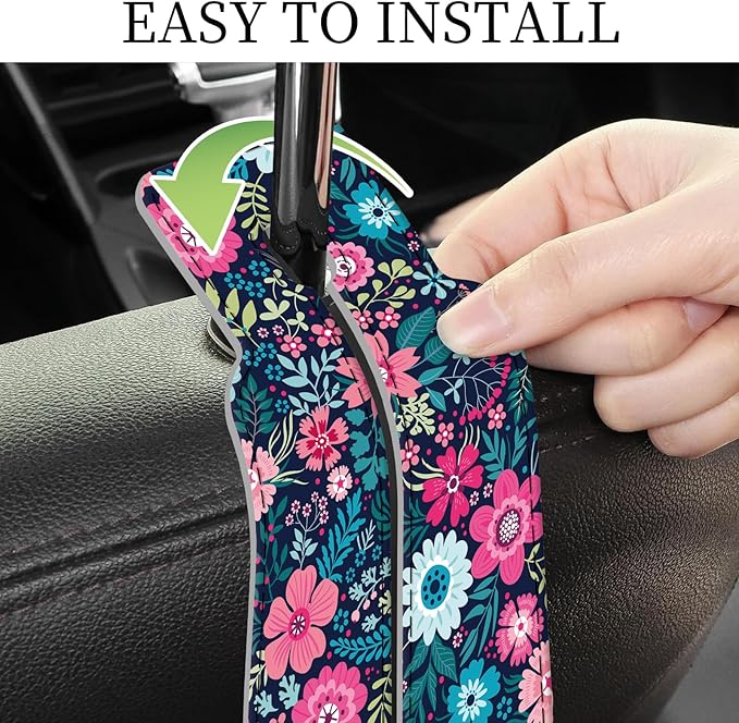 AXRQLSU PU Leather Car Seat Hook, Storage Headrest Hanger, Cute Car Backseat Organizer, Car Hooks For Purses and Bags Pink Blue Flowers