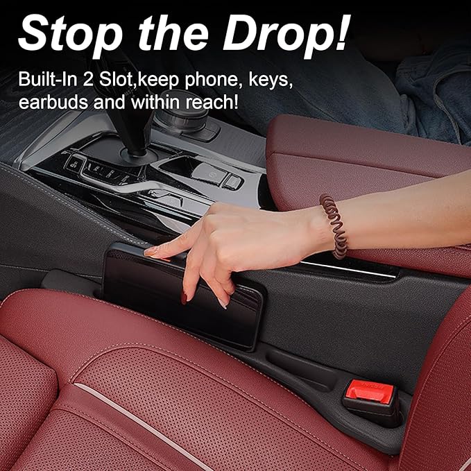 Car Seat Gap Filler Set of 2, Multifunctional Seat Side Gap Seam Filler Organizer with Phone Holder, Universal Fit Fill The Gap Between Seat & Console for Car, SUV, Truck