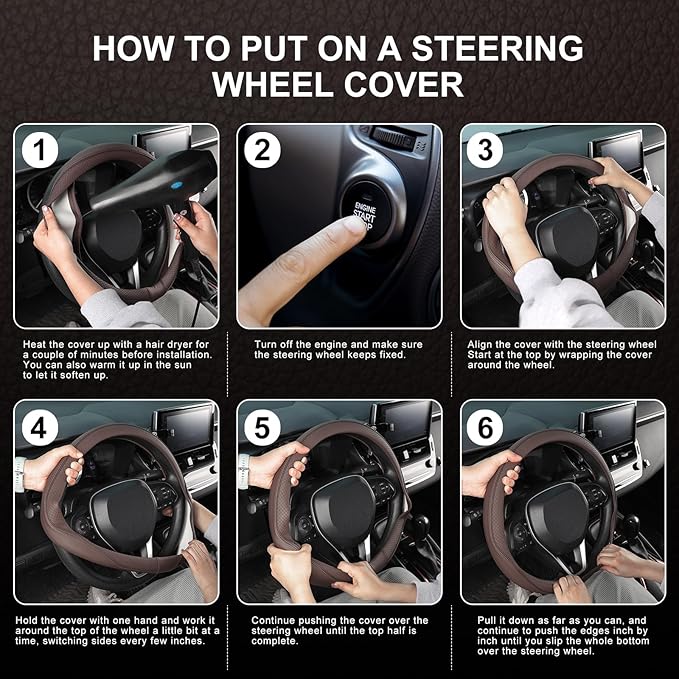 SEG Direct Steering Wheel Cover 14.5-15 inch (37-39 cm) Medium Size, Microfiber Leather, Non-Slip Comfortable Grip, Fits Cars Trucks SUVs, Chocolate Brown