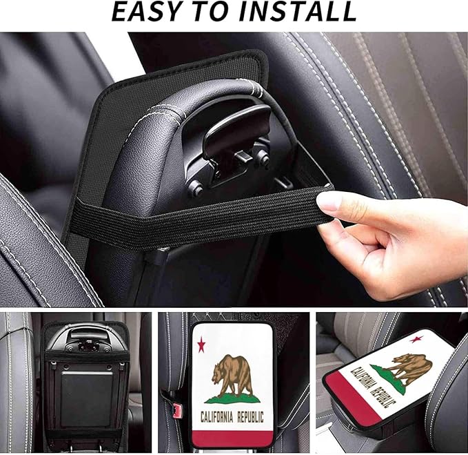 California State Flag Car Center Console Cover, Universal Waterproof Armrest Pad, Soft Comfort Cushion & Scratch-Resistant Protector for Cars, SUVs and Trucks