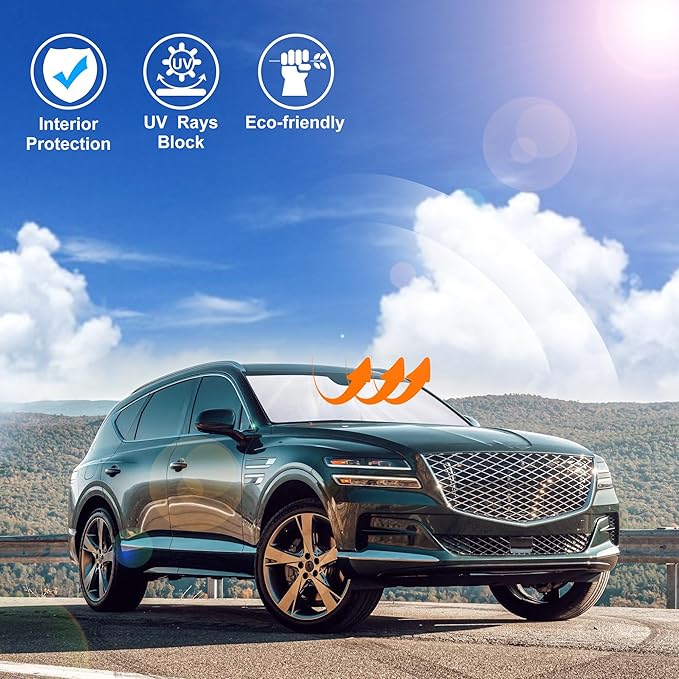 Windshield Sun Shade Custom Fit for 2021 2022 2023 2024 2025 Genesis GV80 Accessories Foldable Sunshade Sun Blocker Protect Car from Sun Rays & Heat Damage Keep Car Cooler