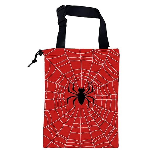 KXWQTRDD Car Garbage Bag Spiders Web Red Drawstring Car Trash Bag Hanging for Back Seat with Adjustable Buckle Canvas Vehicle Trash Can Easy-to-Install