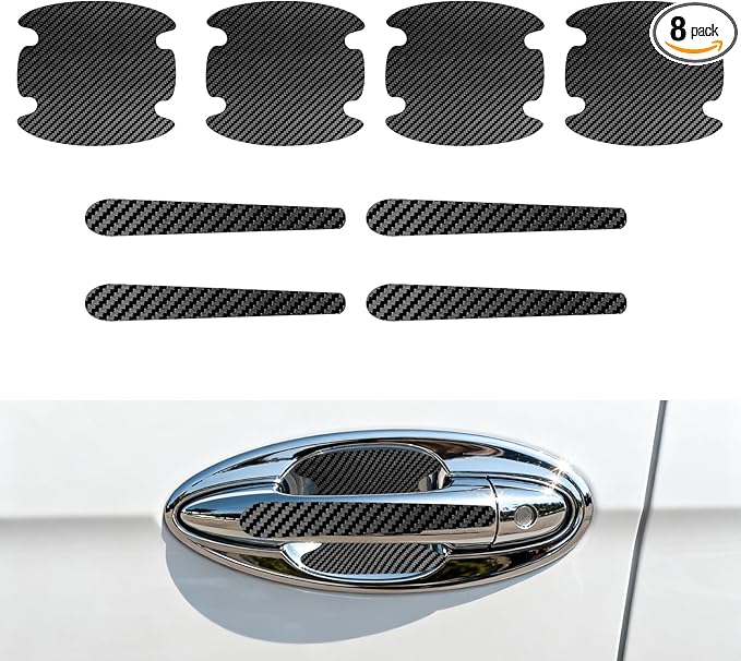 8PCS Car Door Handle Scratch Protectors, Car Door Handle Sticker, Carbon Fiber Anti-Scratches Auto Bowl Protectors, Waterproof Cup Paint Guard Protective Films for Most Vehicles (Black 8PCS)