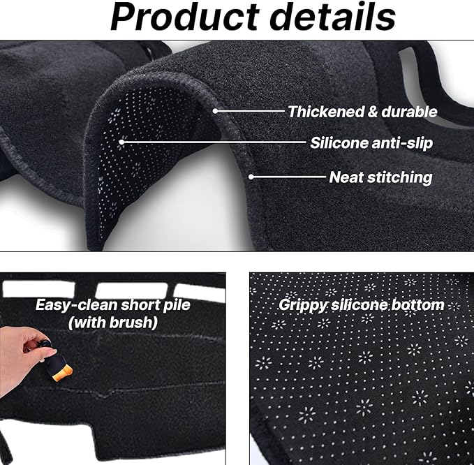 Dash Cover Mat for Ford 1992 1993 1994 1995 1996 F150 F250 F350 with Dust Brush Non-Slip Dashboard Cover Mat Center Console Sunshield Protector Pad Interior Accessories