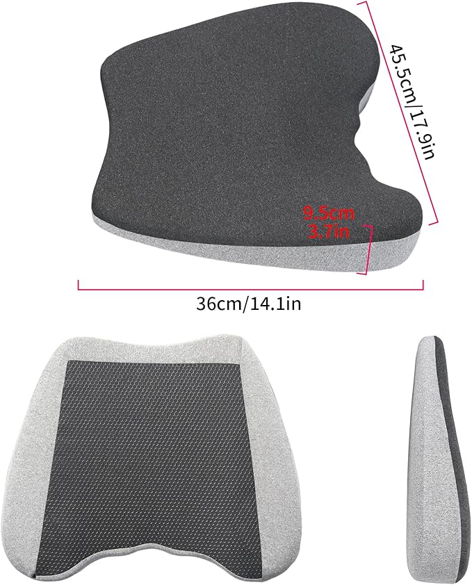 2 in 1 Car Seat Cushions or Lumbar Support Pillow for Driving, Memory Foam Truck Seat Pad for Office Chair, Sciatica & Lower Back Pain Relief, Grey