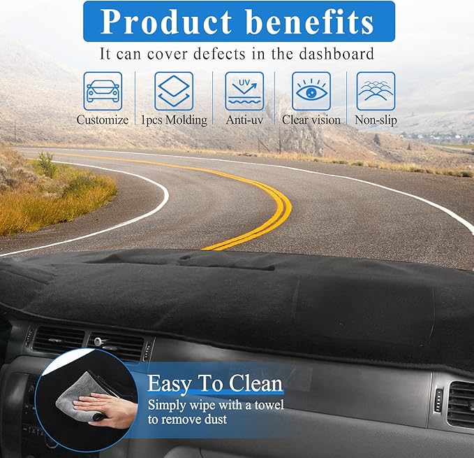 LivTee Dash Mat Dashboard Cover, Fits for GMC Sierra with Two Glove Boxes, Fits for Chevrolet Silverado with Two Glove Boxes, 2007 2008 2009 2010 2012 2013, Dashboard Decorative Pad Carpet