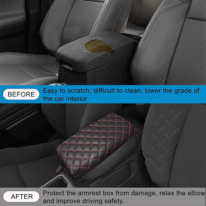 1.2in Thickness Center Console Cover for Tacoma Accessories 2024 2025 2026 Armrest Cover Leather Armrest Box Lid Protector Cushion Pad with Pockets Interior (Red Stitch)