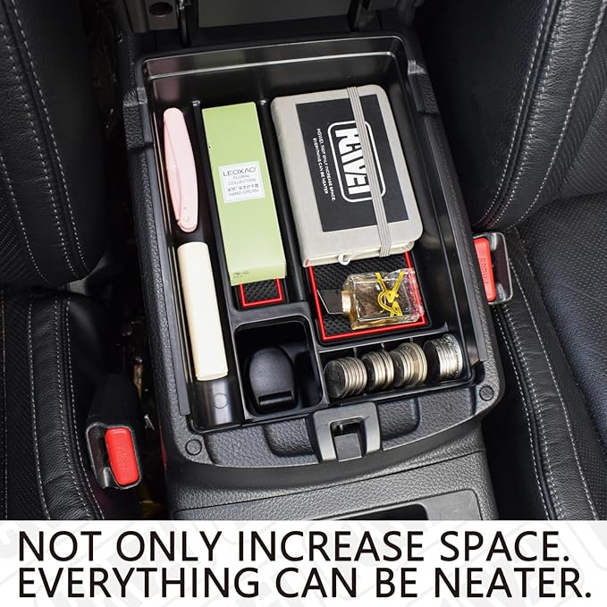 Center Console Organizer Tray Compatible with Nissan Rogue 2014-2020 / Rogue Sport 2017-2022 / Murano 2015-2024 Interior Accessories Insert Armrest Storage Glove Box, Red