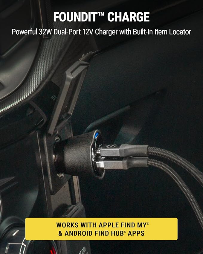 Scosche FoundIT Charge 32W Car Charger, Multi-Port Cigarette Lighter Adapter with 20W USB-C Fast Charging & 12W USB-A Port, Built-in Locator Compatible with Apple Find My & Android Find Hub