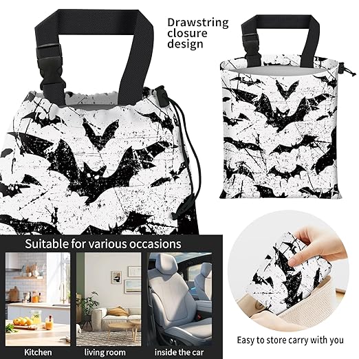 AFYEWKC Car Trash Bag Large Hanging Can for Back of Seat, Cute Waterproof Car Garbage Bag for Vehicle, Travelling, Outdoor Cool Black Bats