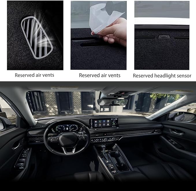 Upgraded Dash Mat for 2023-2025 Honda Accord Polyester Dash Board UV Protection Non-Slip Windshield Reflective Dash Cover Interior Accessory Black