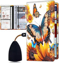 Car Registration Holder, Waterproof PU Leather Vehicle Card Document Glove Box Organizer, Women Interior Auto Accessories Case for Cards, Driver License Car Insurance Holder, Butterflies + Sunflowers