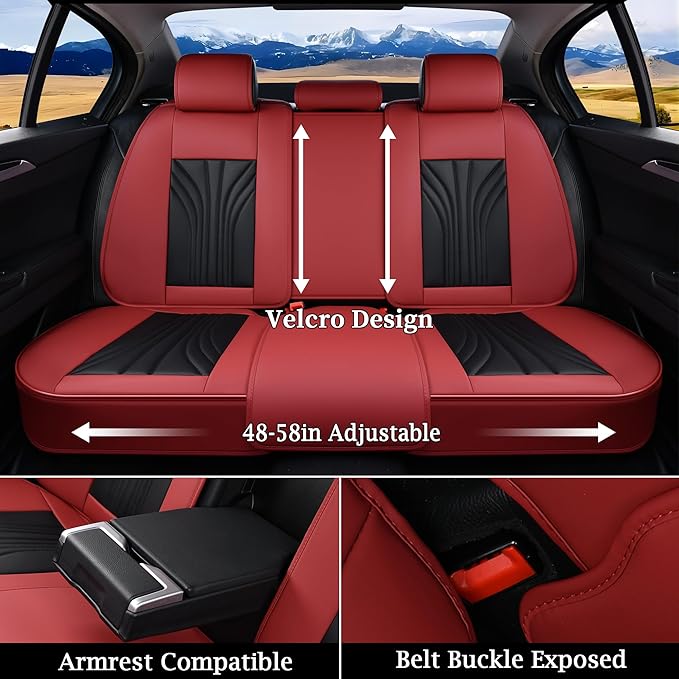 FLORICH Leather Seat Covers Full Set, Luxury 5 Seats Universal Black and Red Seat Cover for Cars, Waterproof Seat Protectors, Leatherette Automotive Vehicle Cushions for Most Cars SUV Trucks