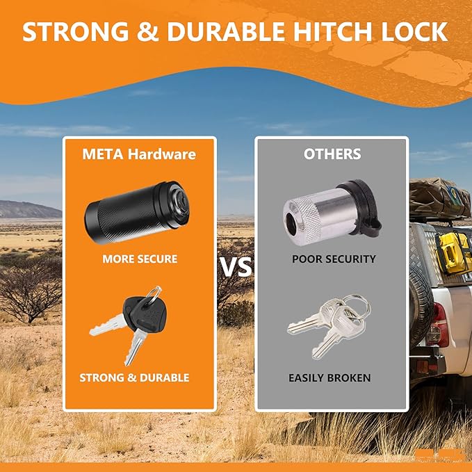 META Hardware Trailer Hitch Locks, Hitch Lock with 5/8'' Pin Fits Class III IV 2" Hitch Receivers, Tow Hitch Lock with Anti-Rattle O-Rings for Trailer Truck Car Boat (1 Pack)