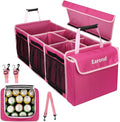 EAROND Collapsible Trunk Organizer with Insulated Leakproof Cooler Bag,Removable Lid,Adjustable Securing Straps,3 Compartments Trunk Organizer for SUV,Truck,Sedan(Pink)