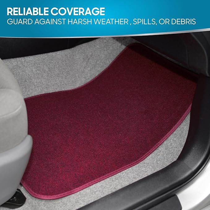 BDK Premium Burgundy Red Carpet Floor Mats for Cars - Universal Fit Interior 4-Piece Car Mats Full Set with Vinyl Heel Pad Protector - Cute Car Accessories Interior Floor Covers for SUVs & Trucks