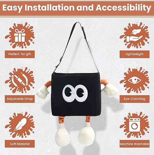 Hello Bro 2-in-1 Car Trash Can and Car Tissue Holder - Adorable Plush Design Car Trash Bin with Side Slot for Tissues, Easy Installation with Strap - Hanging Back Seat Car Organizer (Black)