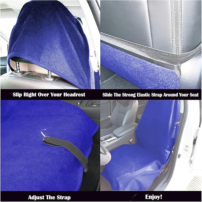 LoyaGour Car Seat Cover Protector Front Seats,for Gym Workout,Running,Swimming,Beach and Hiking,Waterproof Sweat Towel Bucket Seat Covers for Cars SUV Trucks (Blue, 2Pcs)