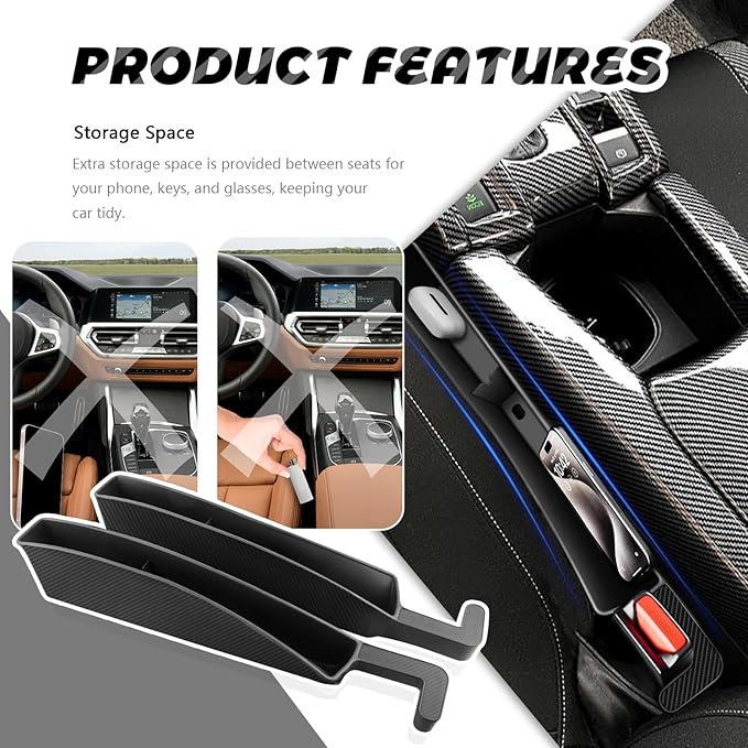 2PCS Car Seat Gap Filler Organizer with Charging Opening,Multifunctional Car Gap Filler Stop Things from Dropping,Universal Car Accessories Car Seat Storage Box (Carbon Pink)