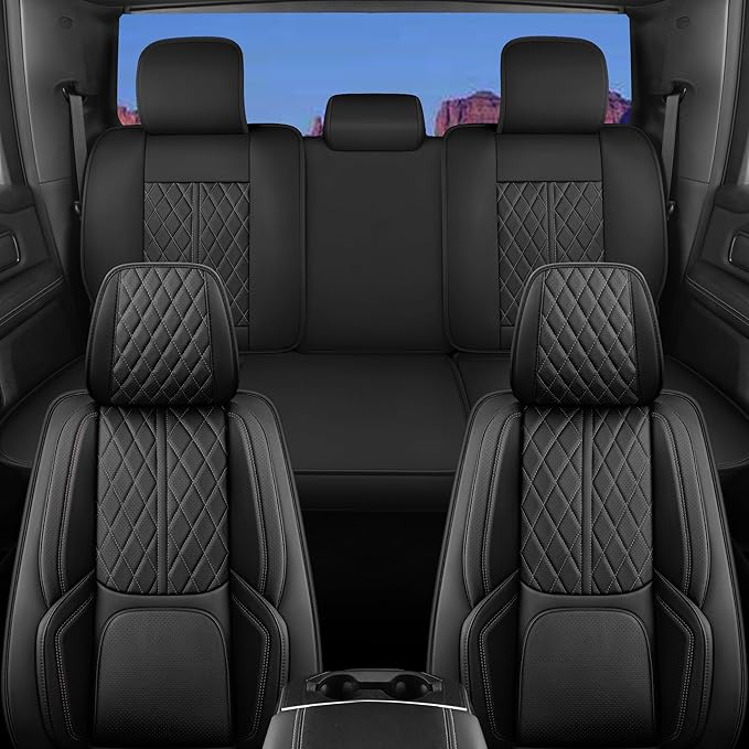 Automotive Seat Covers Universal Fit for Cars, SUV, Sedans, with Anti-Slip Breathable Faux Leather (Black, Front Seat)