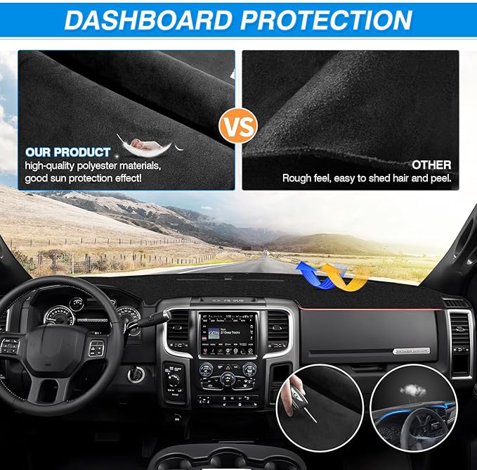 CARTIST Dash Cover for 2009 2010-2018 Dodge Ram 1500 2500 3500 Accessories Dashboard Cover Mat Ram Non-Slip Carpet Sunshield Glare UV Rays Protector (Without Hud)