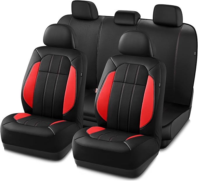 Road Comforts Car Seat Covers, Breathable Leather Seat Covers, Car Seat Covers Full Sets Airbag Compatible, Automotive Seat Covers for Most Cars, Vans, Trucks, SUV - Red