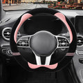 Furry Cute D Shaped Steering Wheel Cover, Soft Fluffy Short Plush Auto Accessories, Non-Slip Cold-Proof Sweat-Proof Colorfast, Universal 15 inch(Black with Pink)