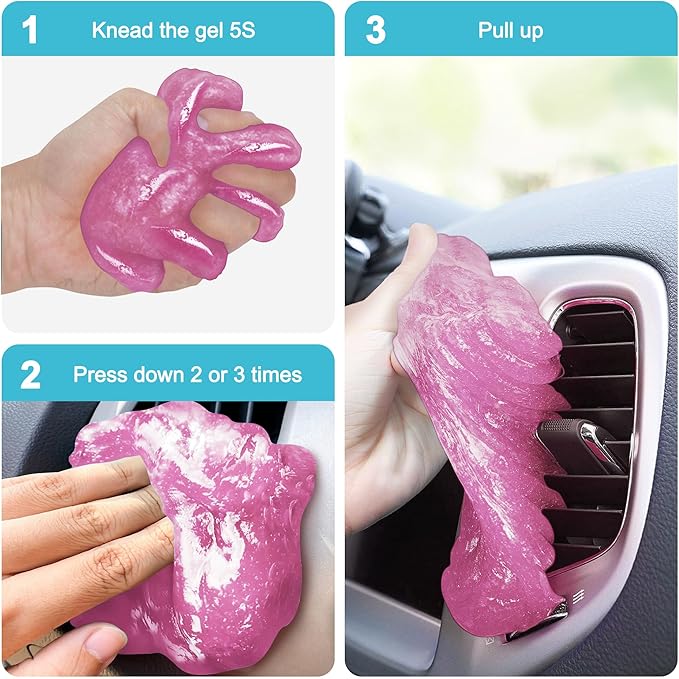 FiveJoy Car Cleaning Gel Universal Cleaning Putty for Car Interior, Reusable Auto Cleaning Slime Car Cleaning Supplies for Car Vent, Keyboard Cleaner Pink 2Pack