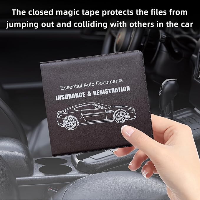 Ziciner Car Registration Insurance Holder, 2Pack Essential Auto Card Document Glove Box Organizer with Touch Fastener, Vehicle Interior Accessories Perfect for Most Car, Truck, SUV (Brown/Big Car)