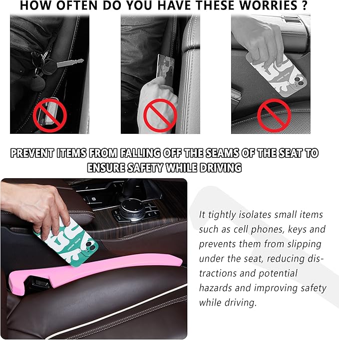 Junecarp Car Seat Gap Filler 2 Pack,Car Gap Filler Organizer to Impede Items from Dropping,Essential Interior Car Accessories Seat Gap Plug (Pink)