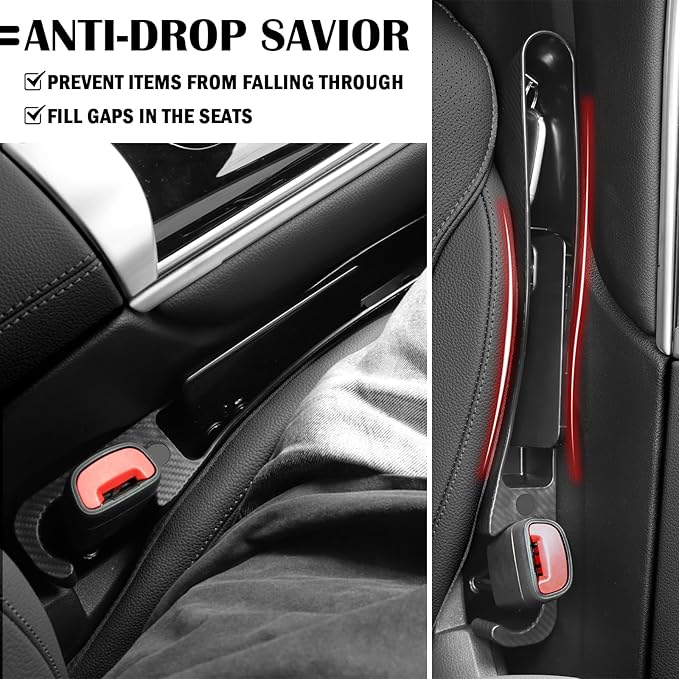 2 Pack Car Seat Gap Filler Organizer with Cars Interior Brush,Anti-Drop Car Seat Gap Plug with Storage Slot for Phone/Keys,Universal in Between Cars Seats Catcher Fit 1.57-1.96"