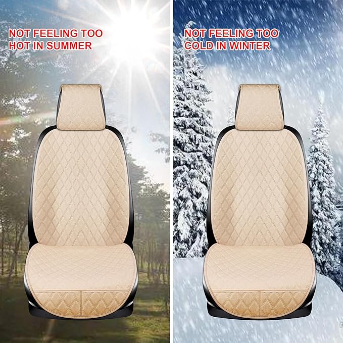 ENOGE Car Seat Cover, Front Car Seat Covers, Driver Seat Protector with Soft & Breathable Cloth Fabric for All Seasons Universal Fits Most Automotive, Van, SUV, Truck (Beige, 1 Front)