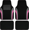 CAR PASS Leather Sporty Car Floor Mats Carpet, Universal Waterproof Automotive Floor Mat Fit for Sedans, Cars, Mid Trucks, Vans, SUV, Set of 4 (Black and Pink)