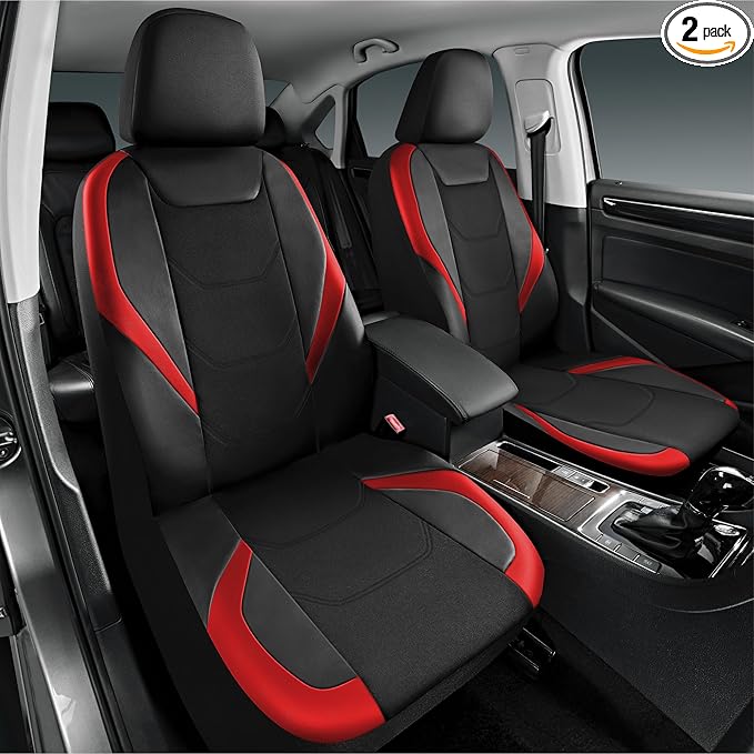 Road Comforts Car Seat Cover, Leather Mesh Front Seat Cover, Universal Fit for Most Cars, SUVs, Trucks, and Vans, Airbag Compatible - Red 2Pcs Pack
