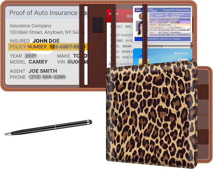 bvya Car Registration Insurance Card Holder, Glove Box Organizer Documents, ID, Driver License, Key Contact Paperwork Wallet, Accessories Storage Case for Truck, Vehicle, Auto, Men & Women with a Pen
