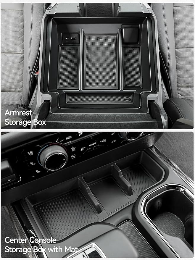 ELECFRESH 2PCS Center Console Organizer Tray for 2022 2023 2024 2025 Chevrolet Silverado Accessories, Armrest Storage Box and Center Console Storage for Chevrolet Silverado