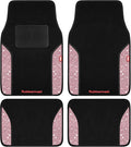 Rubbermaid Bling Car Mats, Carpeted Floor Car Mat with Faux Leather & Built-in Heel Pad, Two-Tone Car Rug Floor Mats, Stylish Carpeted Floor Mats for Cars, Trucks & SUVs Glitter Pink Color