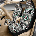 Qeluxign 5-Piece Car Accessories Set Tribal Zebra Print Universal Fit PU Leather Seat Covers Seatbelt Pads and Armrest Cover for Cars, Trucks, SUVs