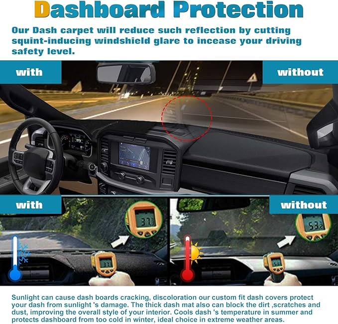 x xotic tech Center Console Dashboard Mat Compatible with Ford F-150 F150 2021 2022 2023, Pre-Cut Non-Slip Sunshield Sun Glare Protector Dash Carpet Pad Black Cover (only fit 8 inch Screen)